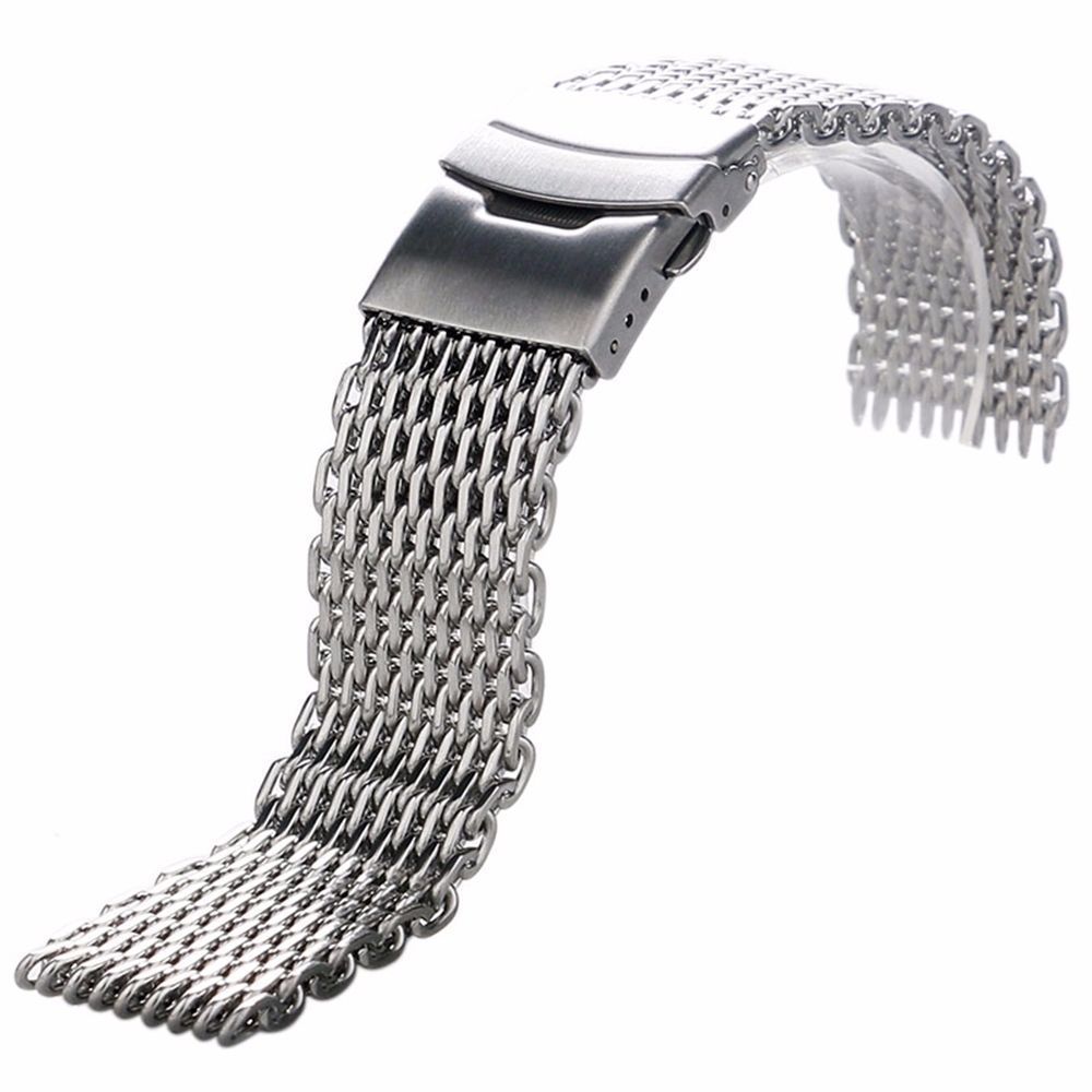 Silver Stainless Steel Buckle Straight End Mesh Watch Band Strap 20mm Fit Seiko