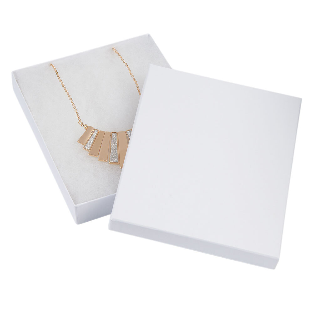 7 x 5 ½ x 1 inch White Embossed Cotton Filled Jewelry Boxes – 100 Pack