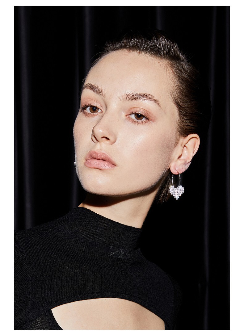 Silver Diamante Heart Small Hoop Earrings