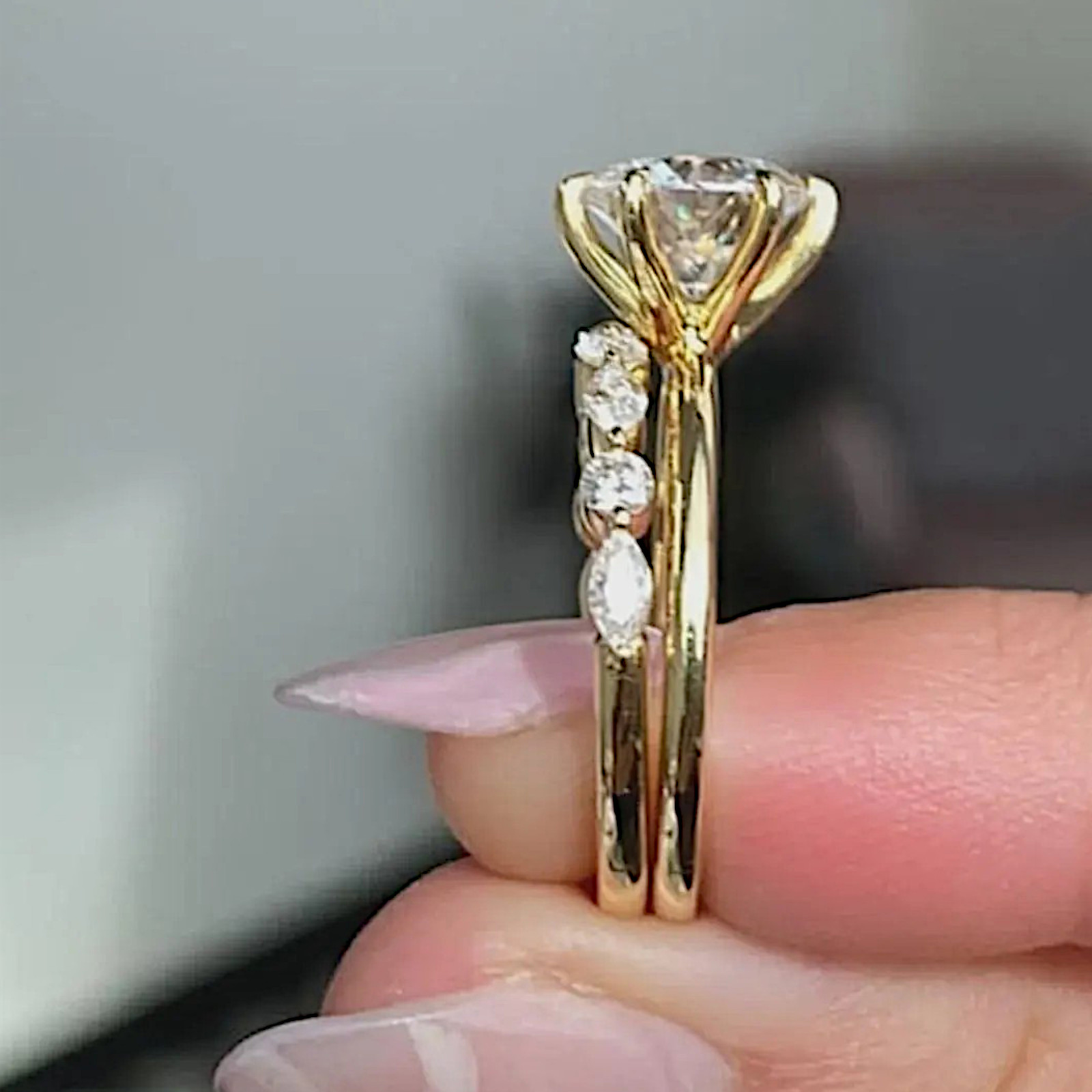 14k Yellow Gold IGI Lab Grown Diamond Engagement Band Set Ring 2.50 Ct Round Cut