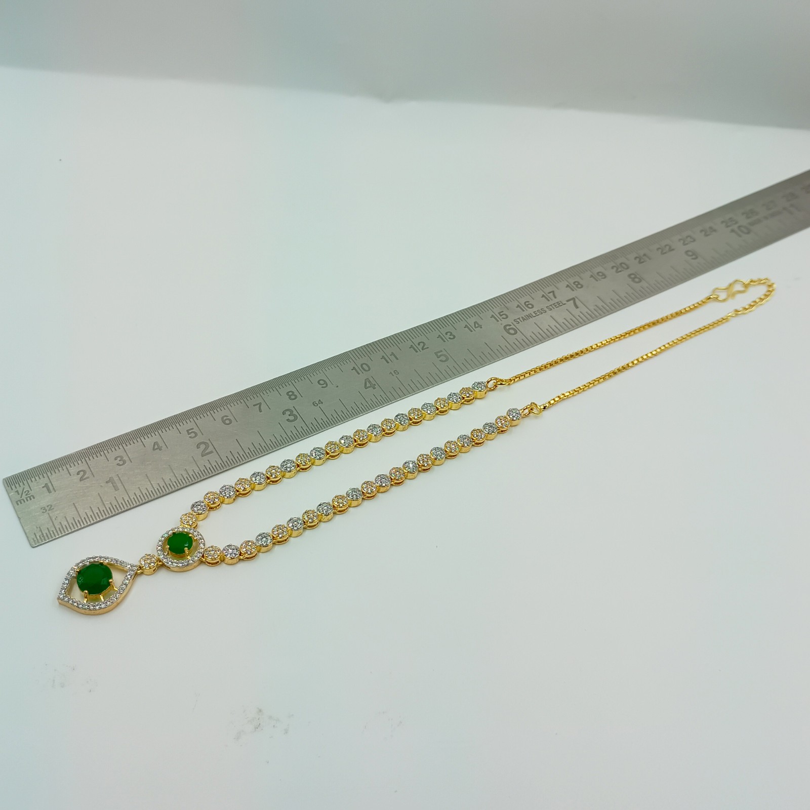 Gold Plated Round Stone Emerald Necklace Set South Indian Bridal Jewelry