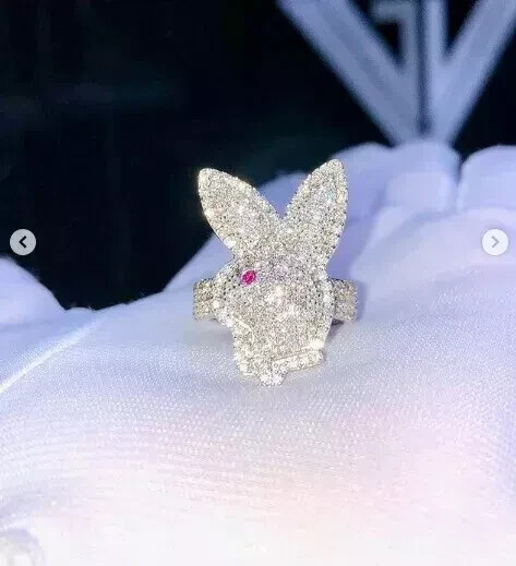 2.00 Ct VVS1 Natural Moissanite Play Boy Bunny Men’s Ring IN 925 Sterling Silver