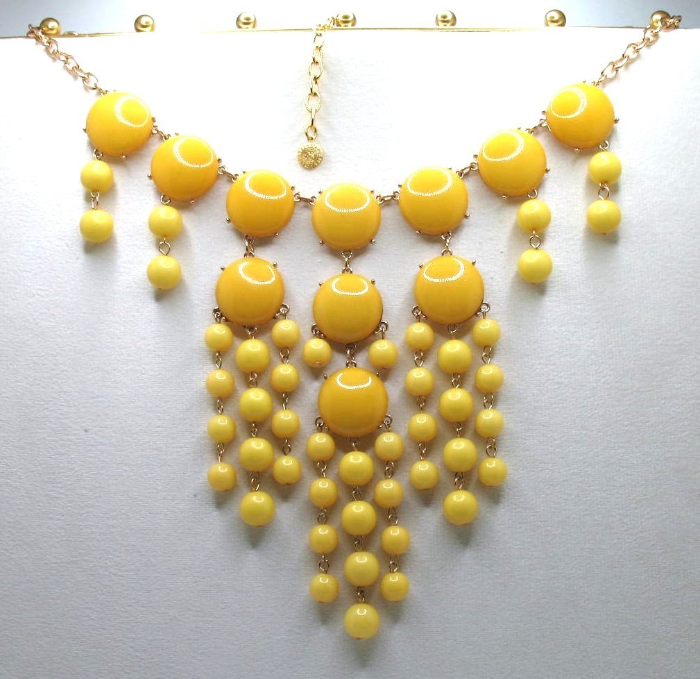 Vintage RJ Graziano beaded bib statement runway necklace Shades of yellow