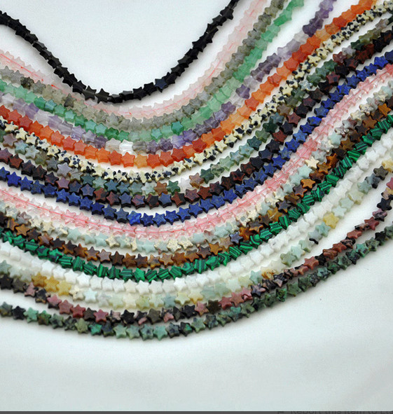 TINY! 4mm STAR SHAPE Beads 16″ Strand – 5 Strands of Assorted Natural Gemstones