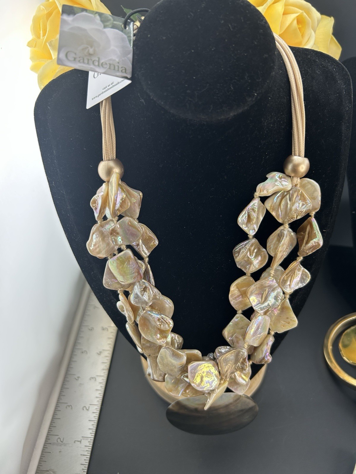 Gardenia Mother of Pearl Shell Statement Necklace Iridescent Boho Coastal Chic