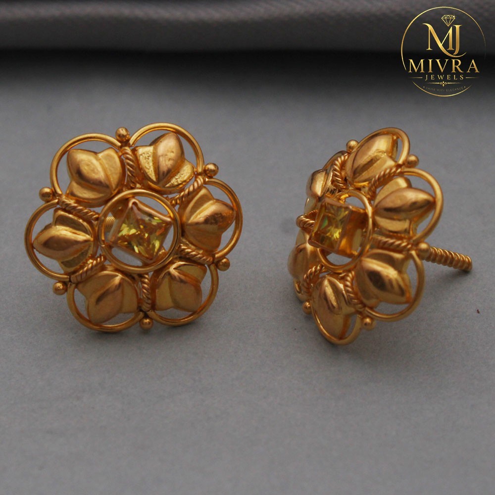 22 Carat Gold Jewelry, Lightweight Luxury Earrings, 1.7 cm, 2.58g