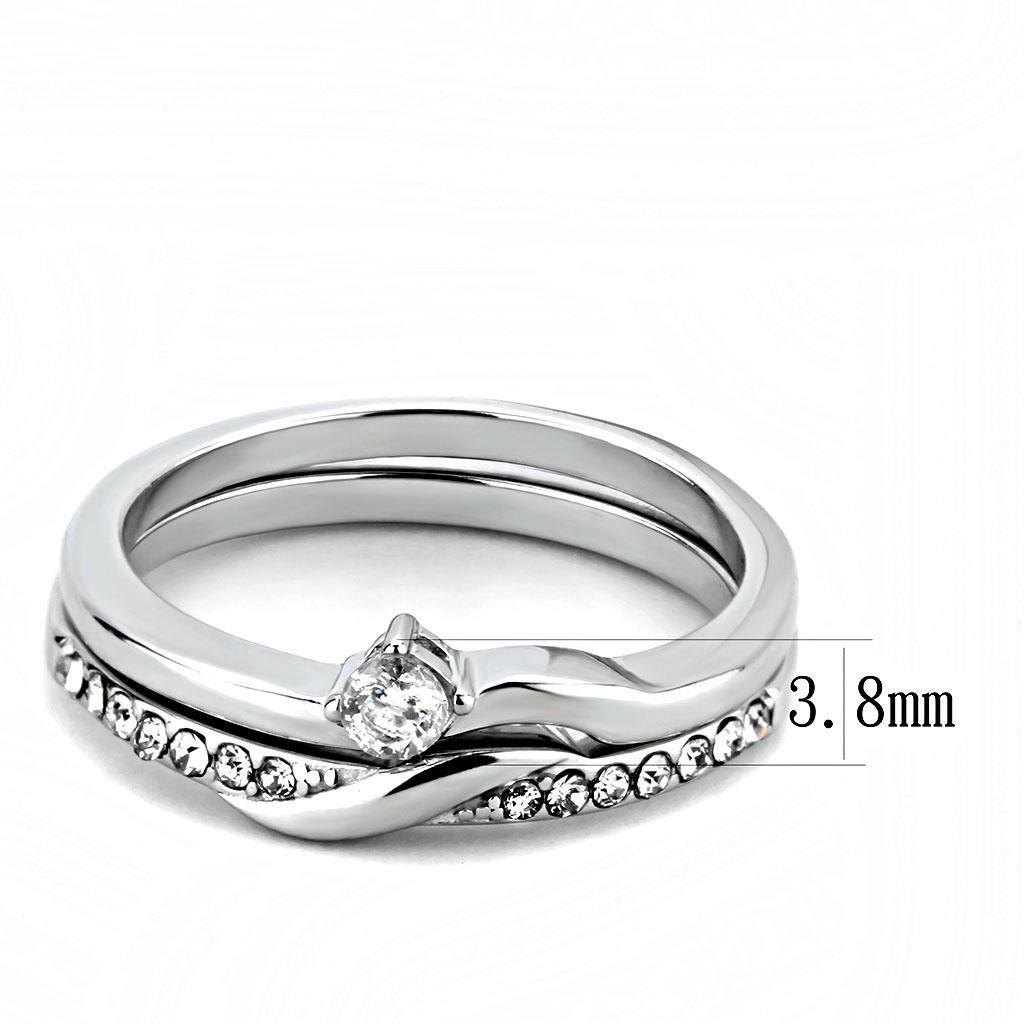 Women’s Round & Accent CZ Stainless Steel Wedding Promise 2PC 2 Ring Band Set