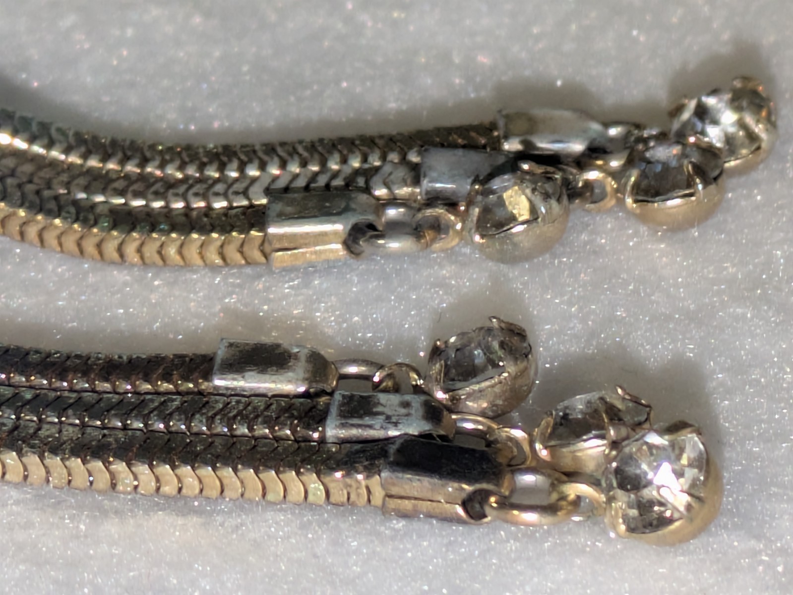 VINTAGE HOBE CLIP STYLE DANGLE MULTI STRAND RHINESTONE EARRINGS