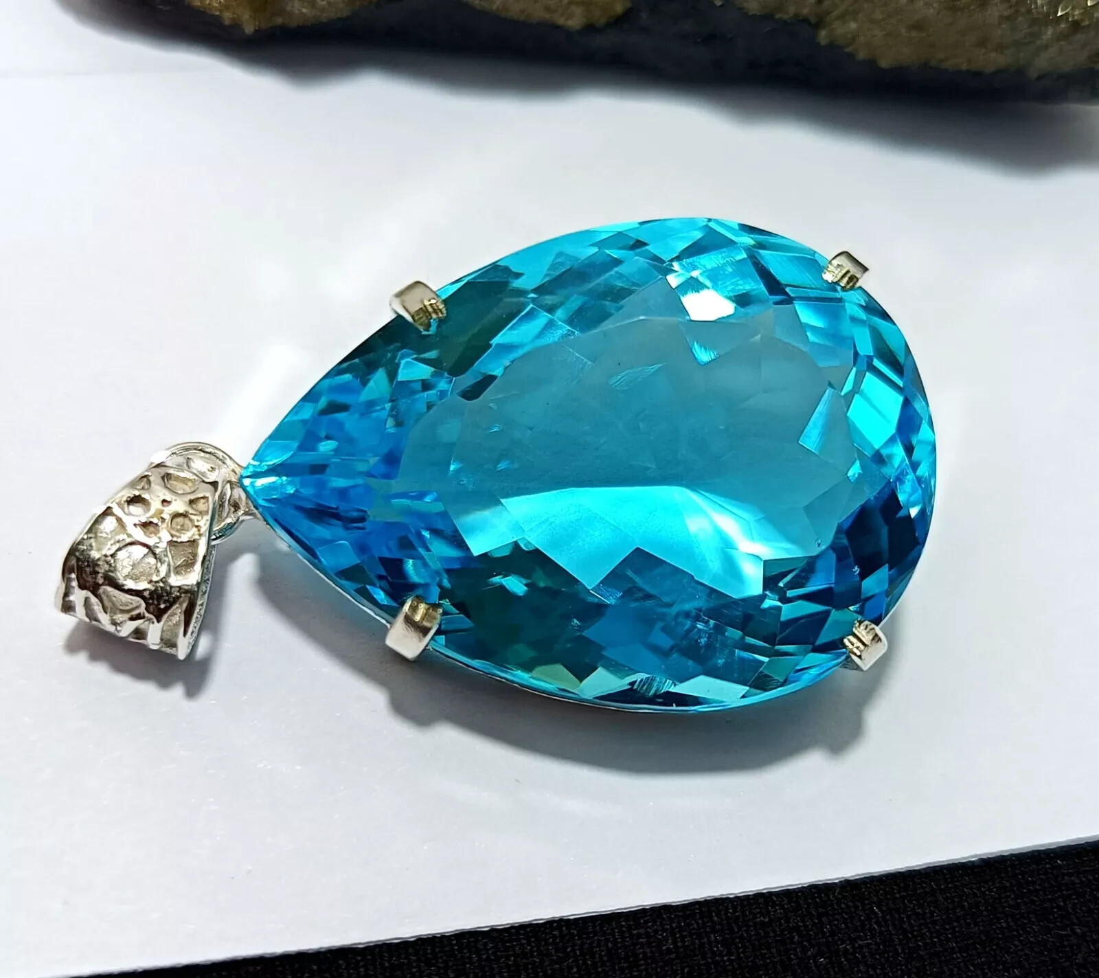 Certified Natural 100 Ct+ Brazilian Blue Pear Topaz Pendant Loose Gemstone