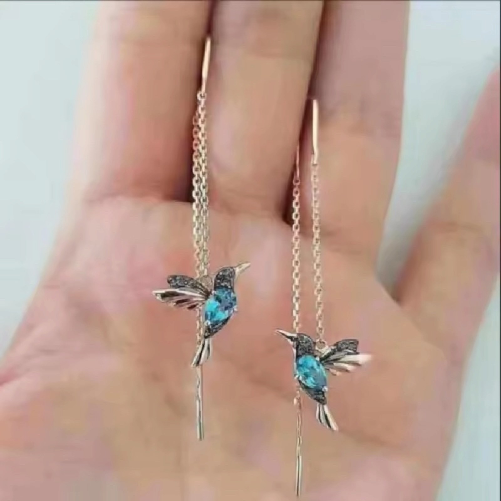 Silver Plated Drop Tassel Hummingbird Earrings Stud Threader Dangle B86