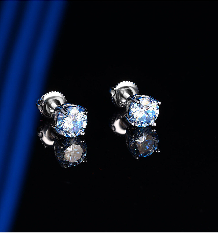 Real 8mm Round Cut GRA Moissanite Studs Screw Back Earrings 925 Sterling Silver