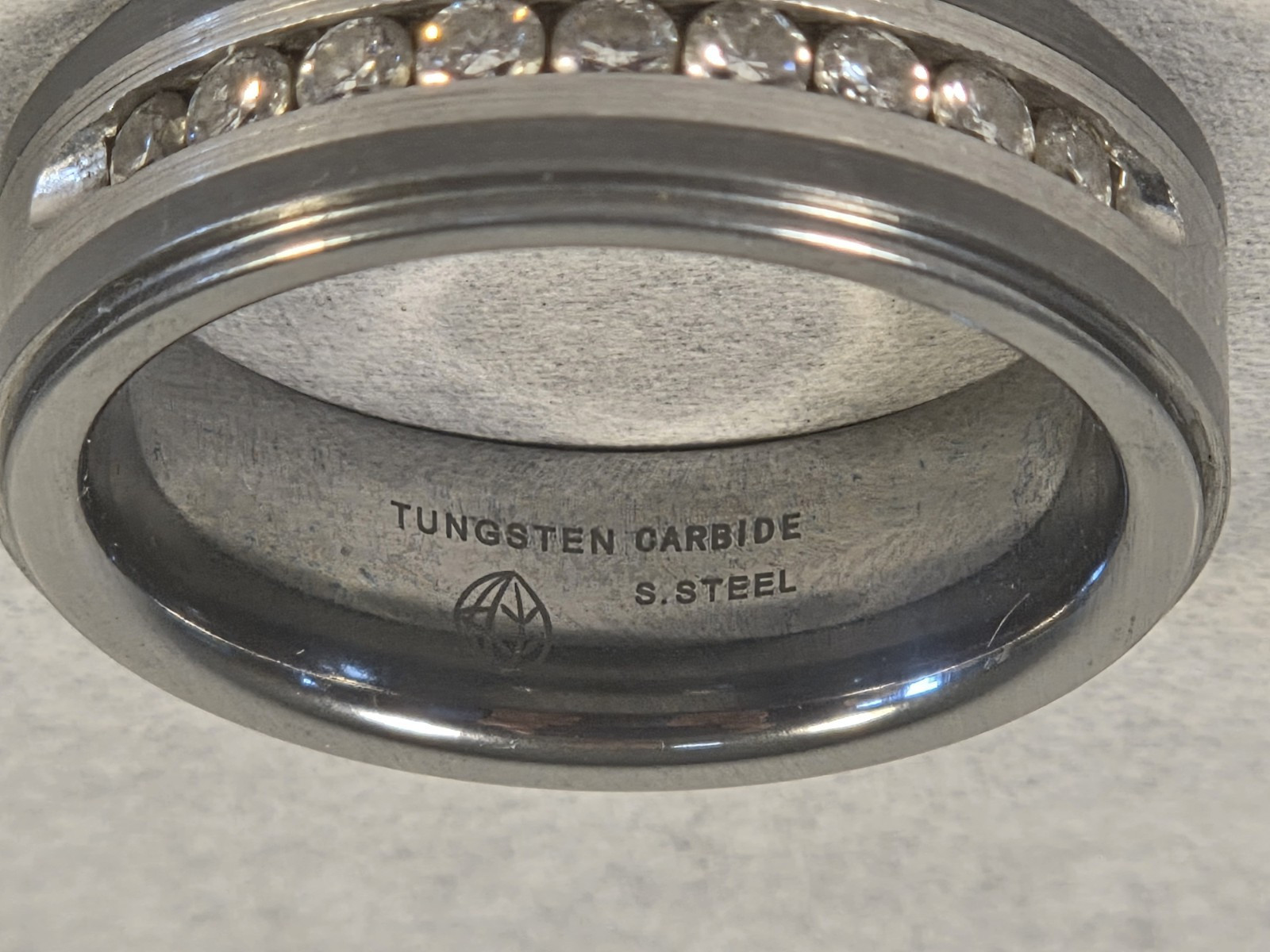 Men’s TRITON Channel-Set Wedding Band CZ Accents Tungsten Carbide Sz 11