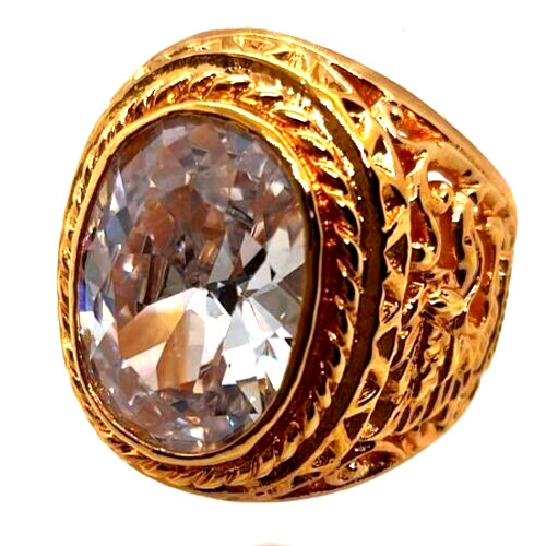 Ring men white sapphire simulated 24K yellow gold filled statement Size 11.75