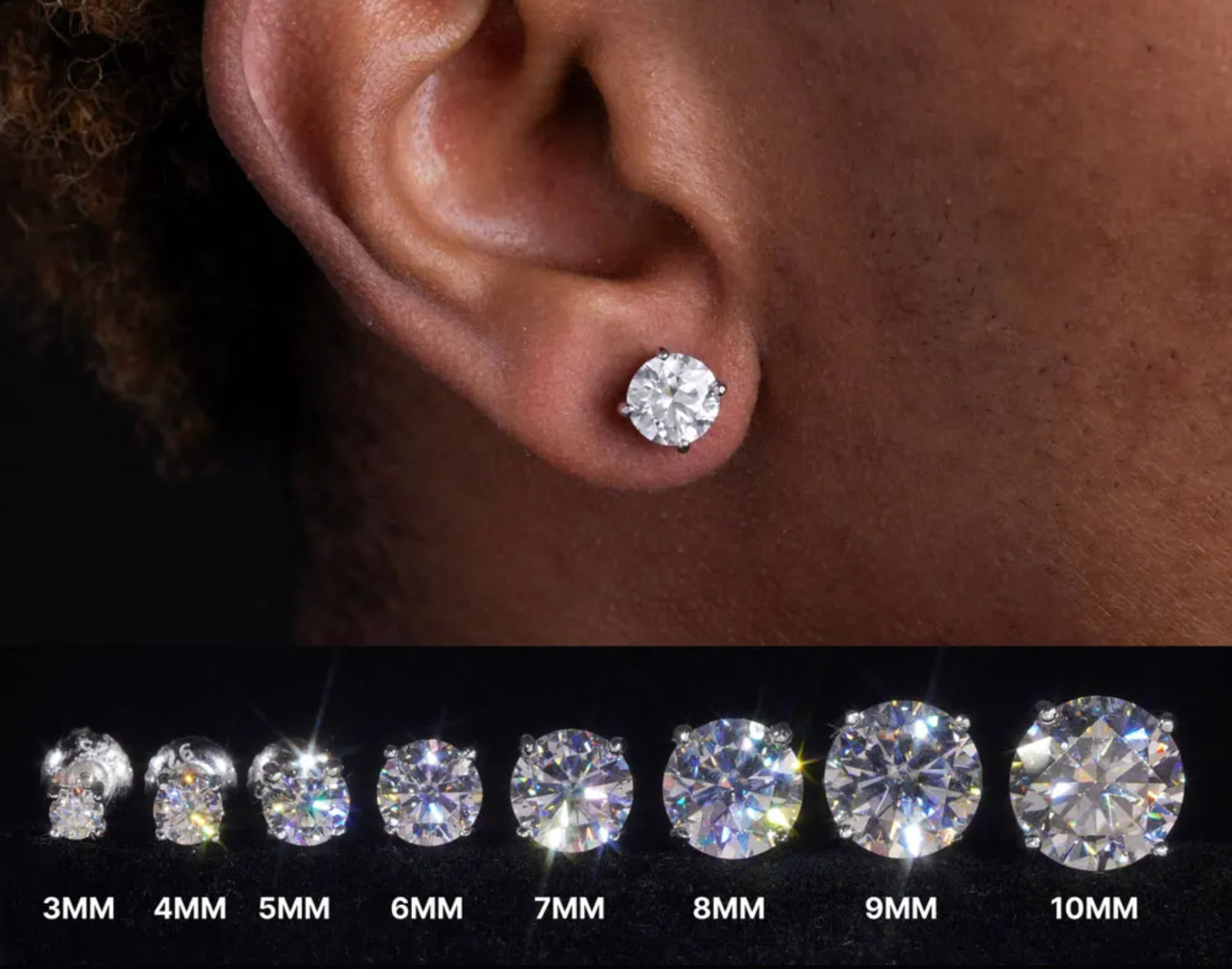 1-3CT 3/4/5/6/7/8/9/10mm Lab Created Diamond 925S Silver Screw Thread Earrings