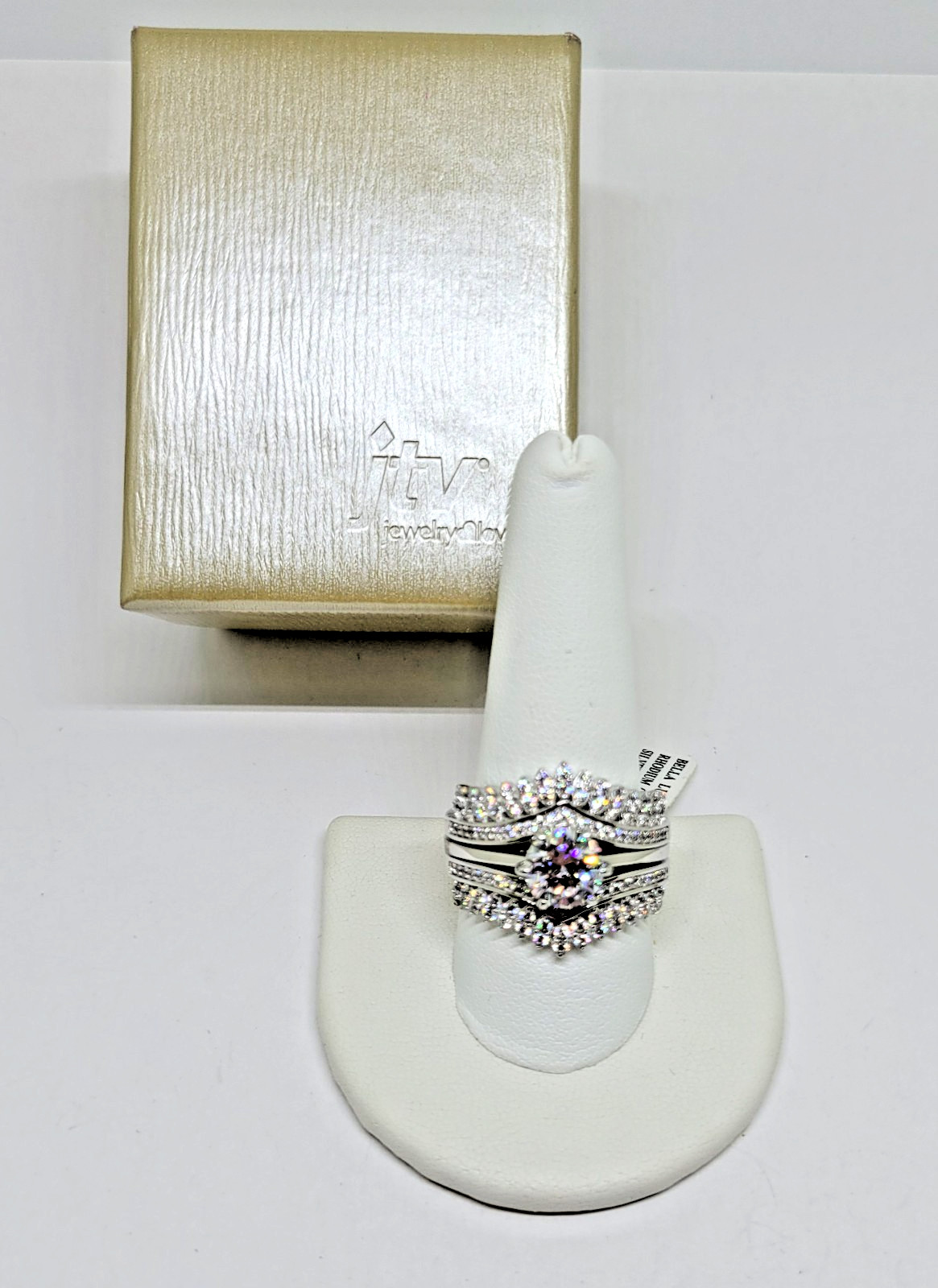 JTV Bella Luce Sterling Silver 5.35ctw Round Bridal Ring Guard Set ~ Size 11