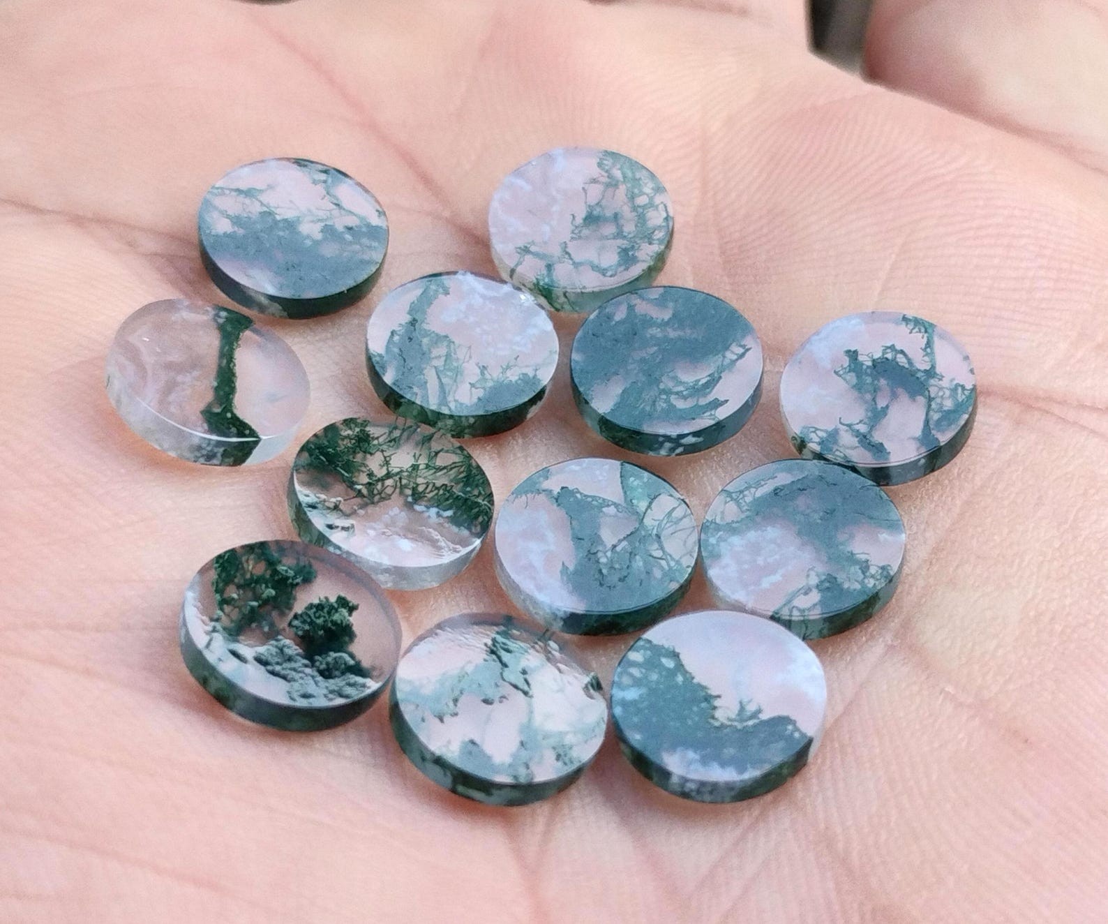 Natural Moss Tree Agate Round Bothside Flatback 8mm To 20mm Loose Gemstone