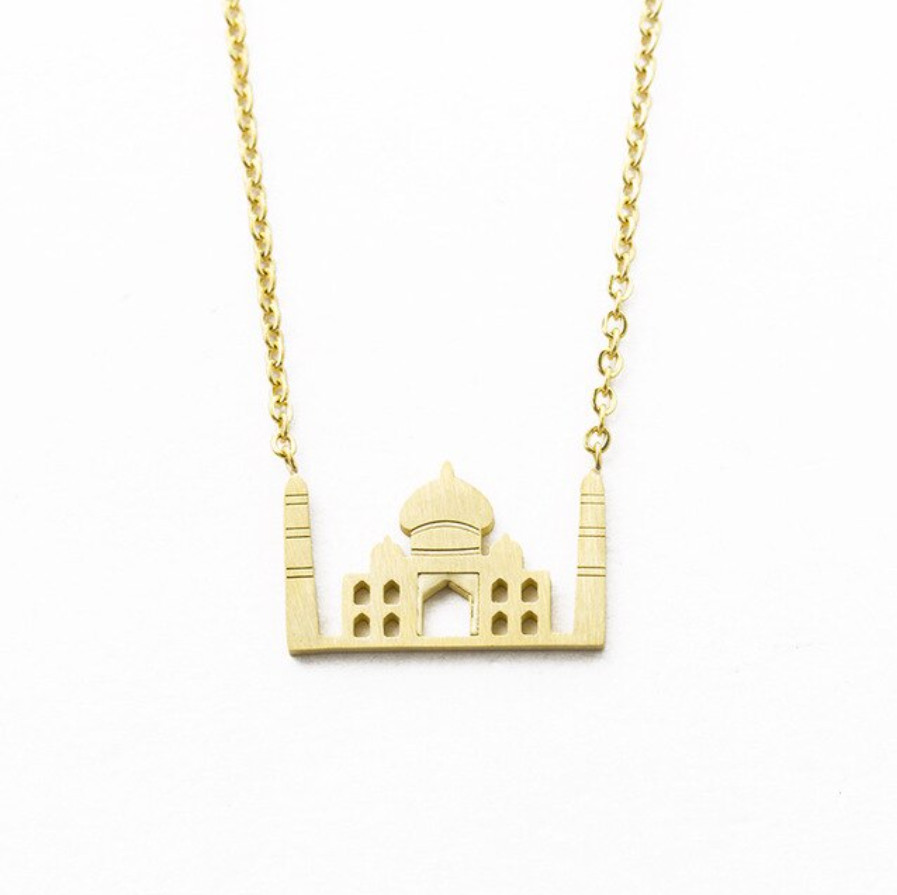 Taj Mahal GOLD Plated Necklace India Mausoleum Agra Asia Punjabi Shah Jahan