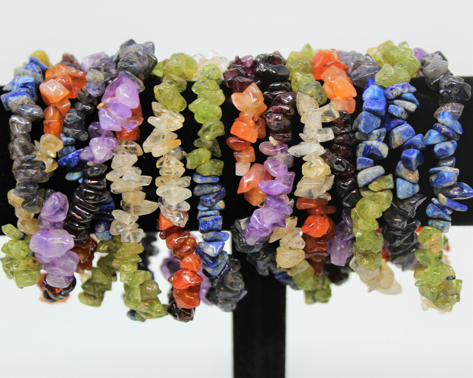 7 Chakra Chip Gemstone Bracelet, Stretch : Raw Crystal Healing US SELLER