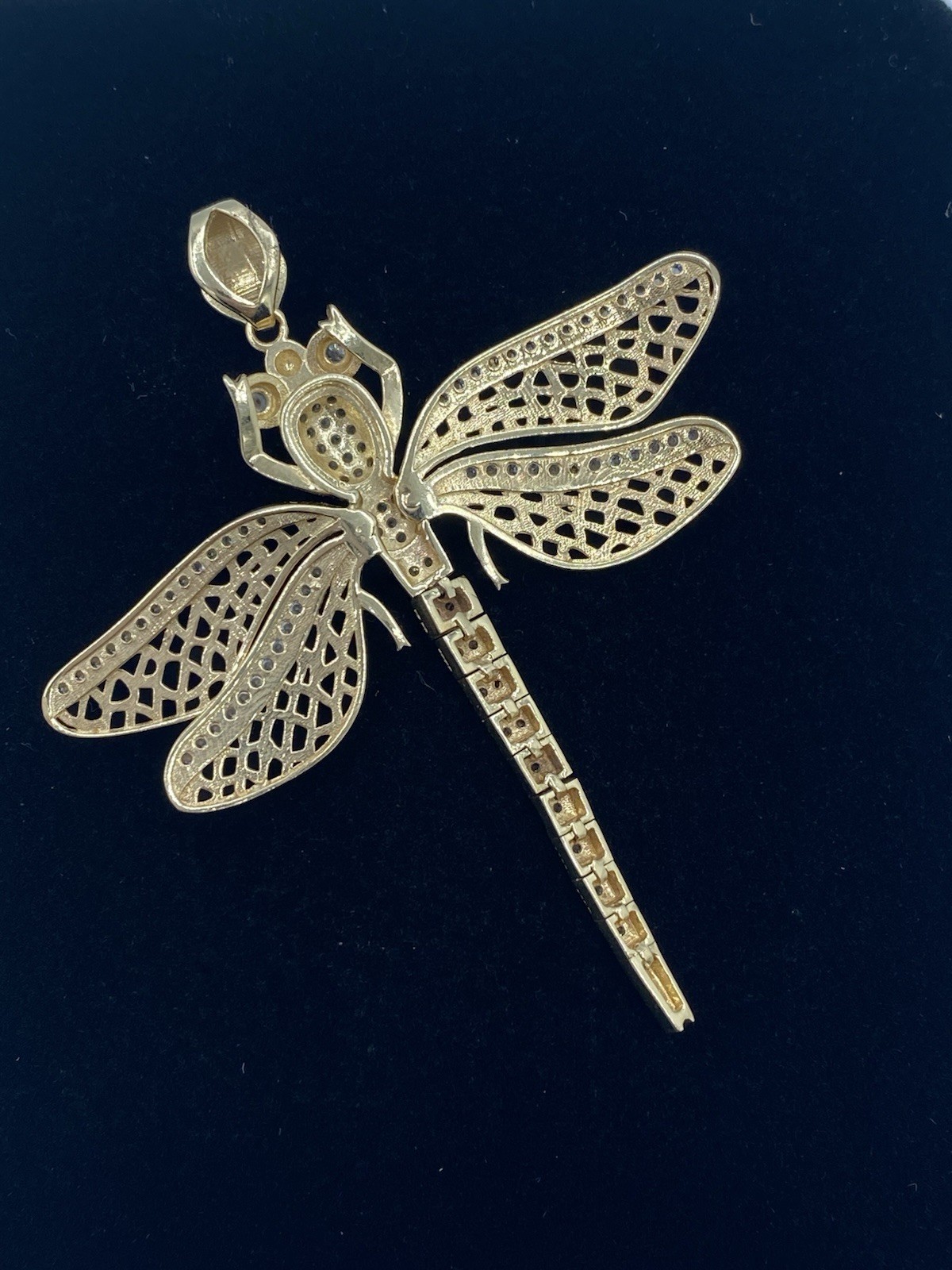 LARGE 14K Yellow Gold Dragonfly Pendant 8.8 Grams Moving Tail