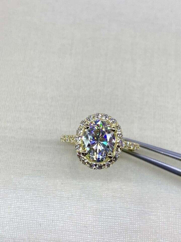 2.30Ct Lab Created Diamond Halo Engagement Ring 14K Yellow Gold Finish