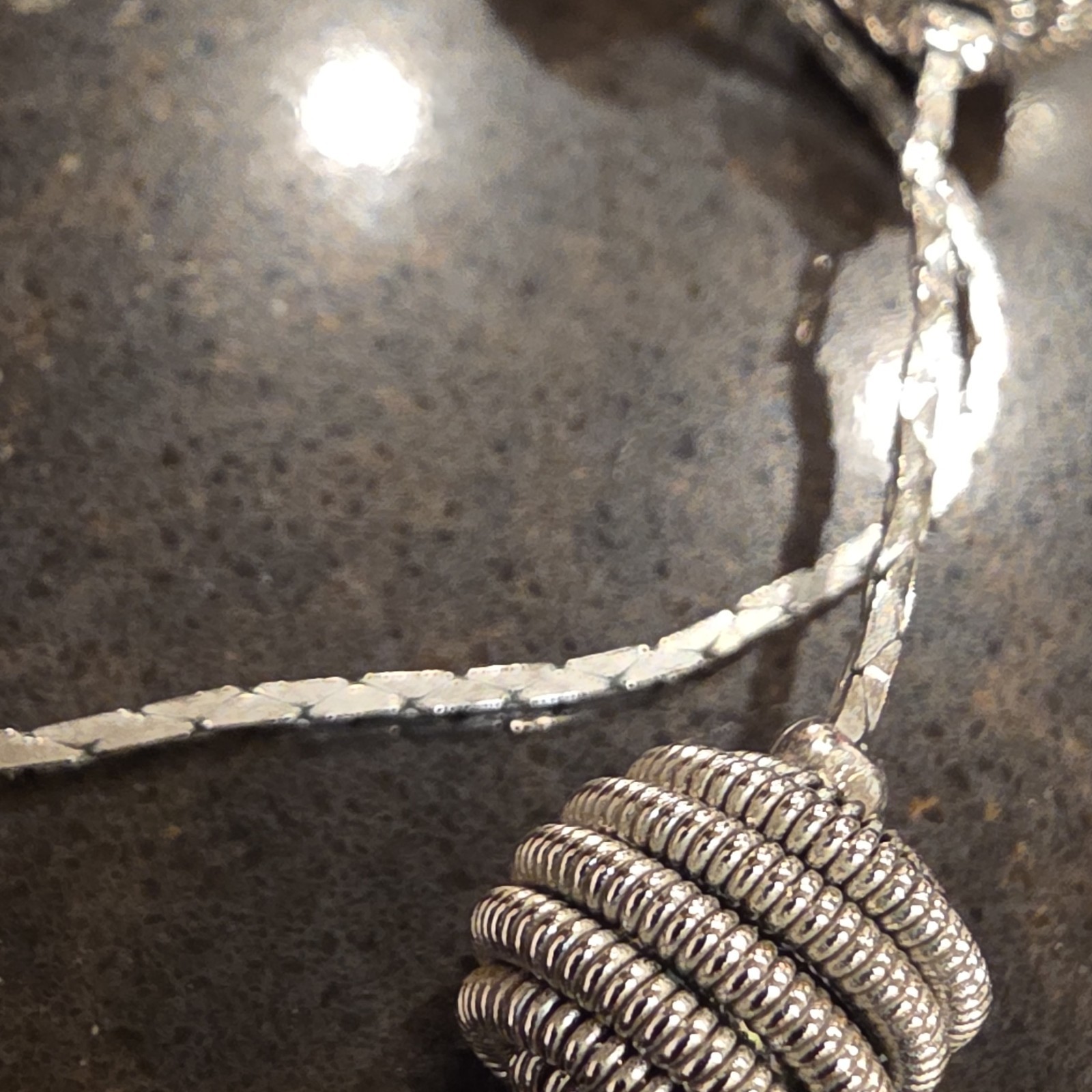 Trifari T M Signed Silver Tone Coiled Wire Bead Long Necklace
