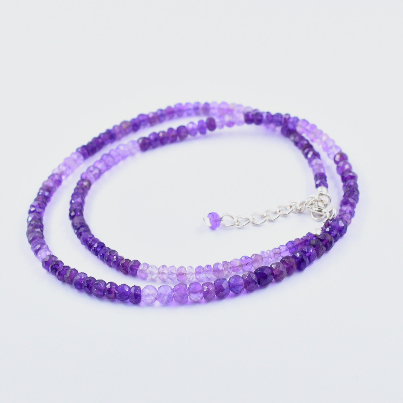 Natural Shaded Amethyst 3-4 mm Faceted Rondelle Jewelery Adjustable Necklace 18″