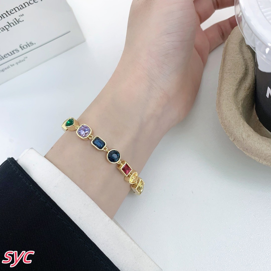 Swarovski Stilla Crystal Bracelet Colorful Stones Gold Tone Women New
