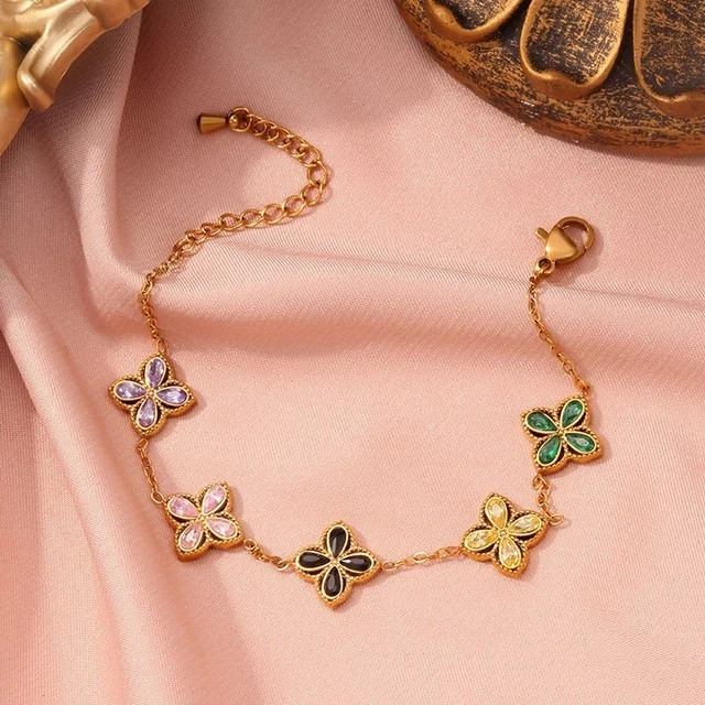 1.5Ct Pear Lab Created Diamond Multicolor Flower Bracelet 14K Yellow Gold Plated