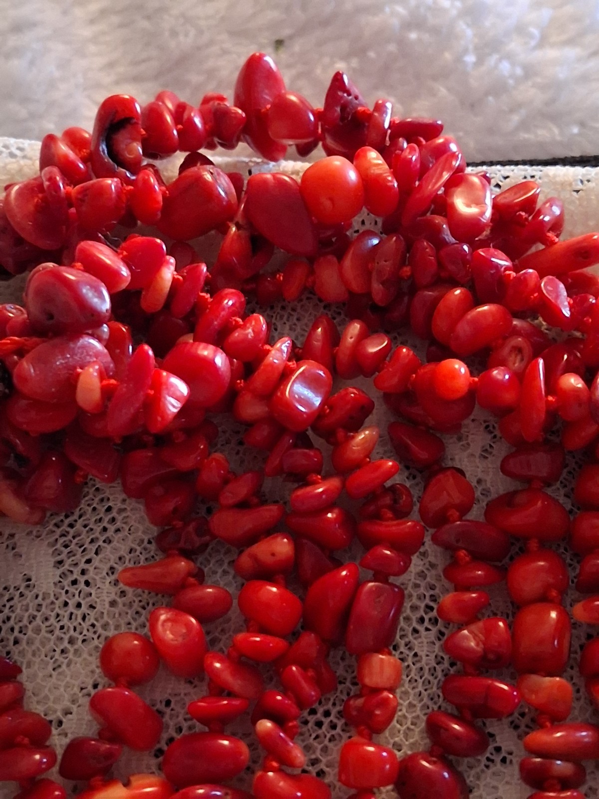 Multi-Strand Red Chip Stone Beaded Rope Chain Statement Necklace Bohemian