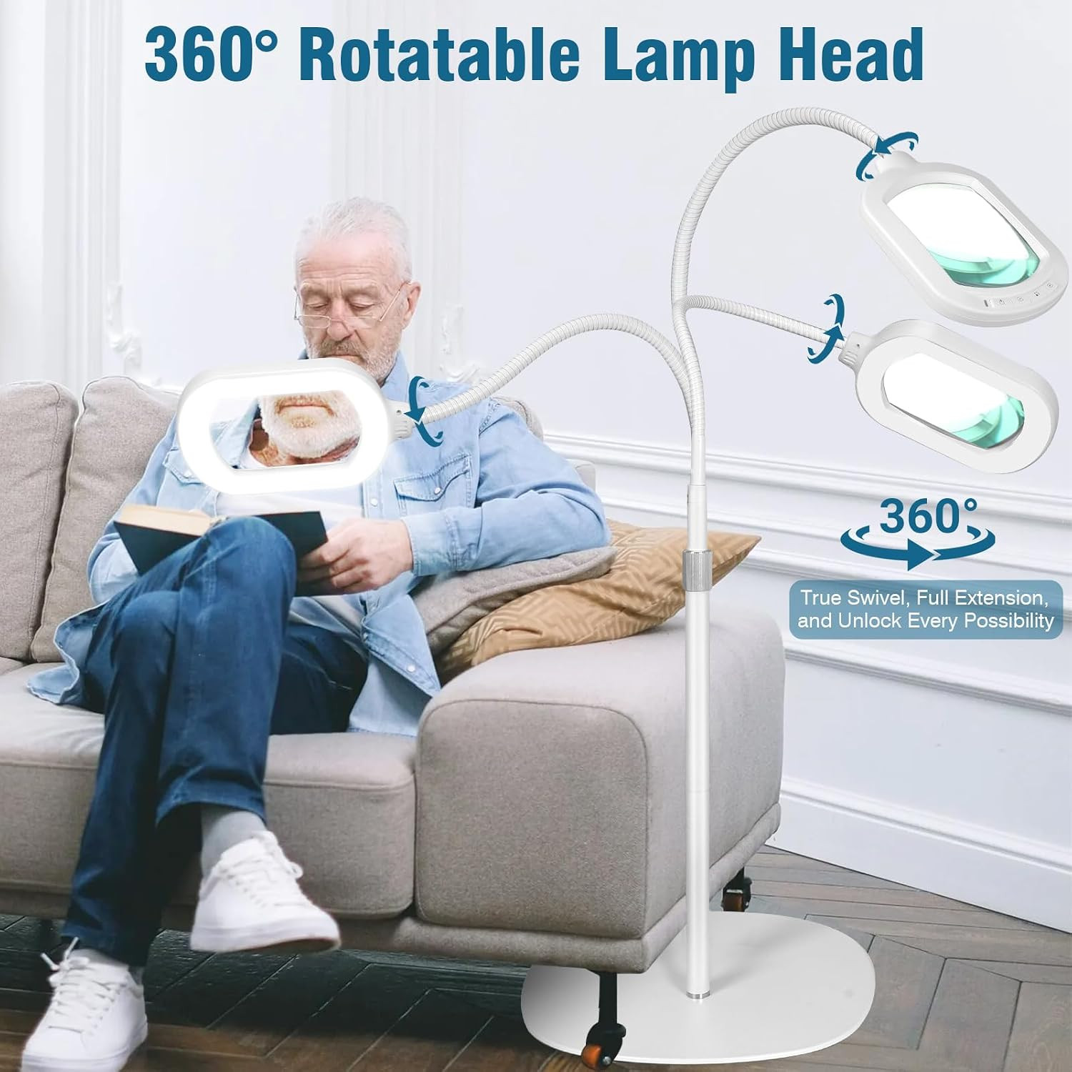 Large Magnifying Glass with Light and Stand, 15X Rectangle Optical Real Glass Le
