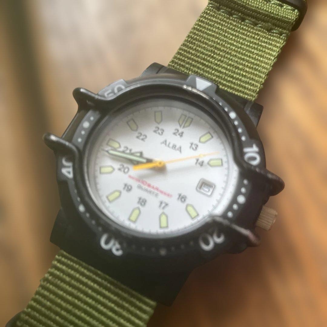 Seiko Alba Military Watch V532-6C20 White Dial Quartz Wire Protector JDM