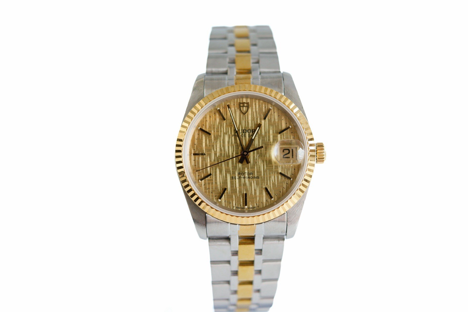 Tudor Rolex Prince Date 74033 Gold Linen Dial Automatic Two Tone Vintage Watch