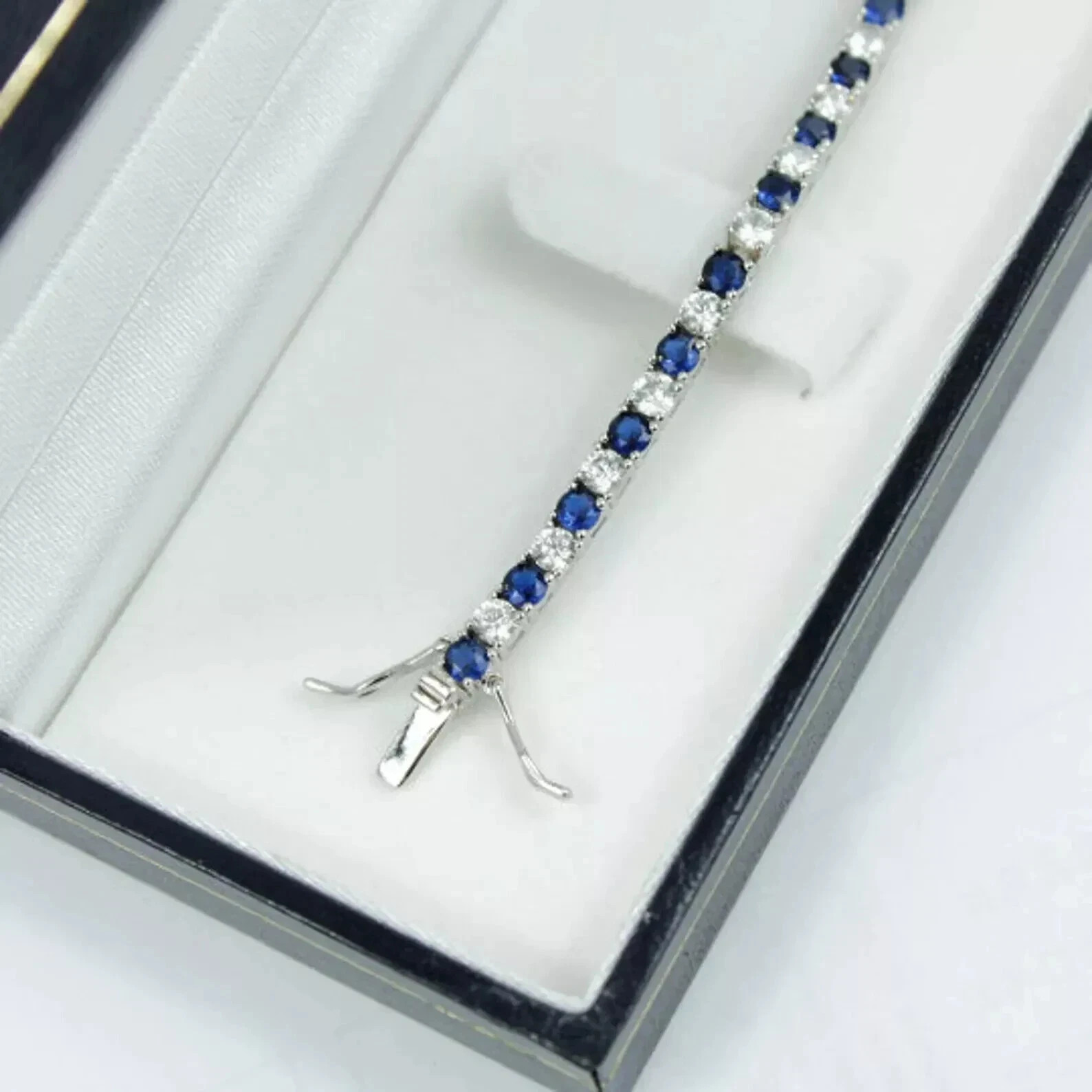 8Ct Round Simulated sapphire Engagement Tennis Bracelet 14K White Gold Plated