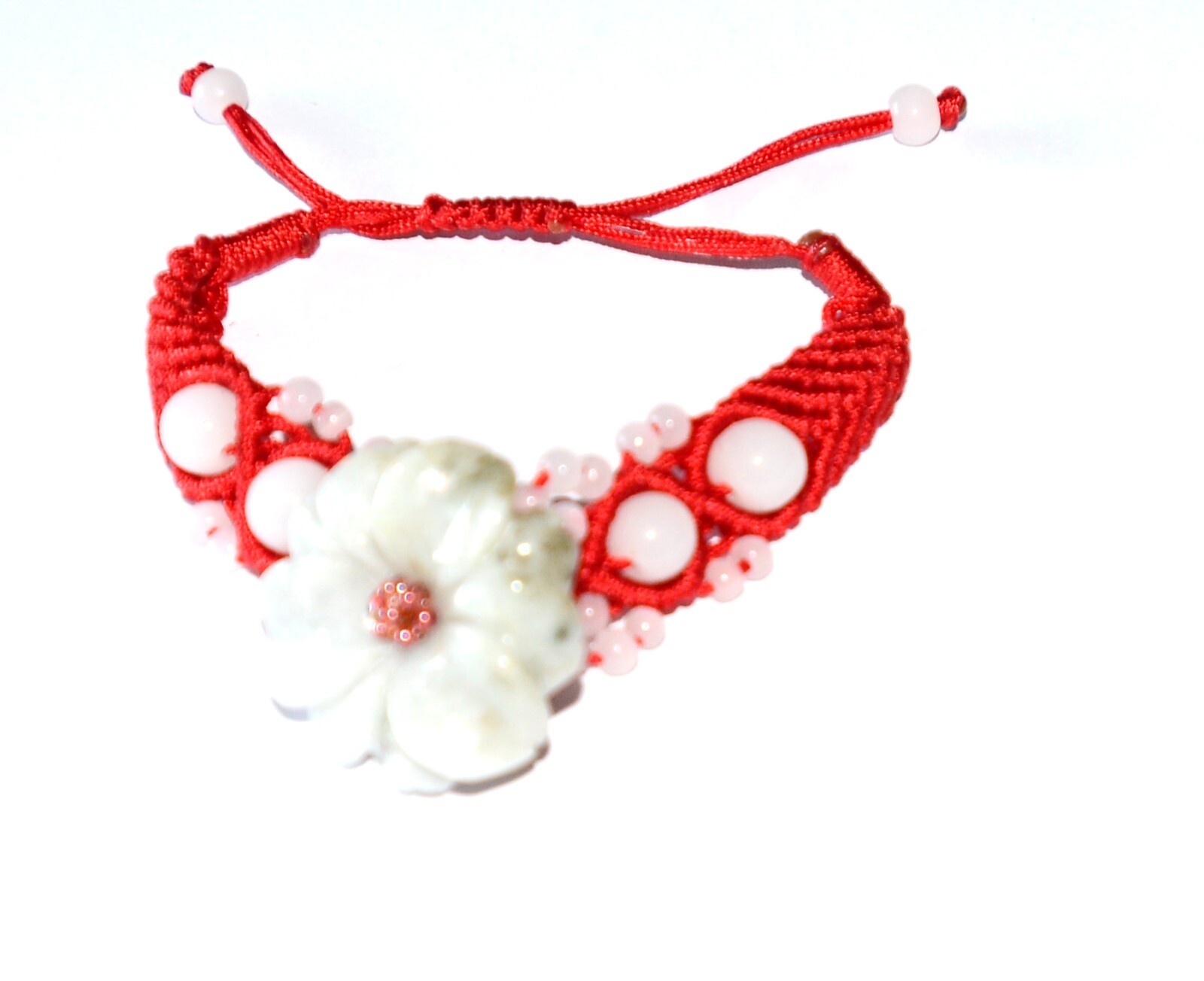 Macrame Friendship Adjustable Red Cord Feng Shui Flower Jade Charm Bracelet