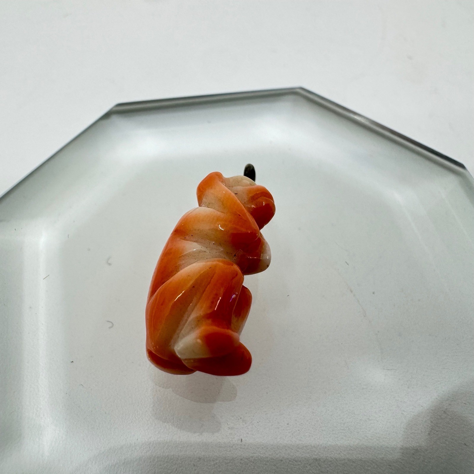 Antique Carved Coral Hear No Evil Monkey Charm Pendant Orange White 17mm