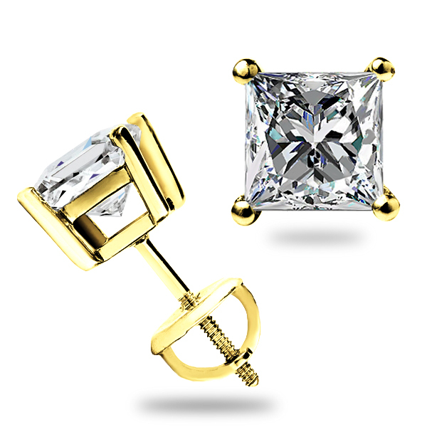 1.60 Ct Princess Cut Moissanite Stud Earrings Solid 14K Yellow Gold ScrewBk Gift