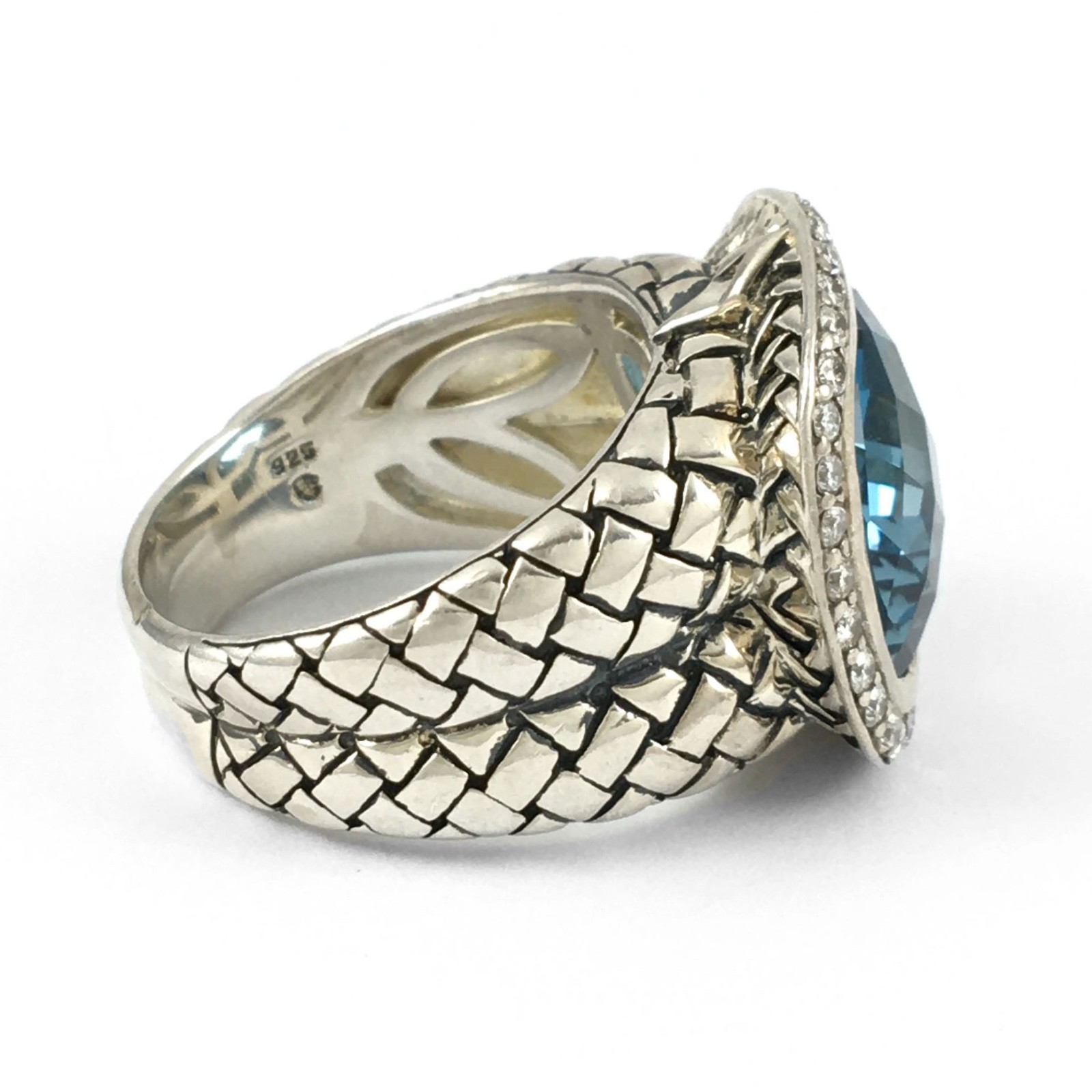 Scott Kay Sterling Silver Diamond & Blue Topaz Large Dome Ring