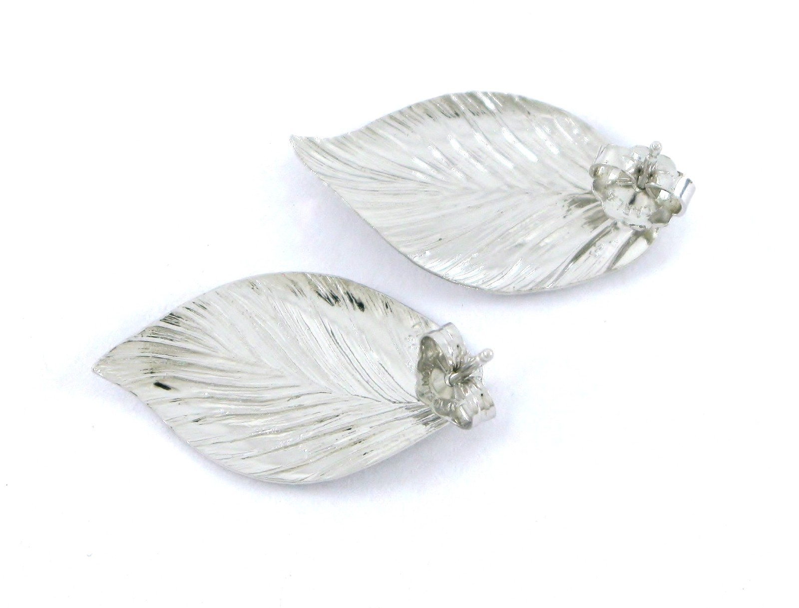 Carla Sterling Silver 925 Leaf W/ 14K White Gold Post Earrings