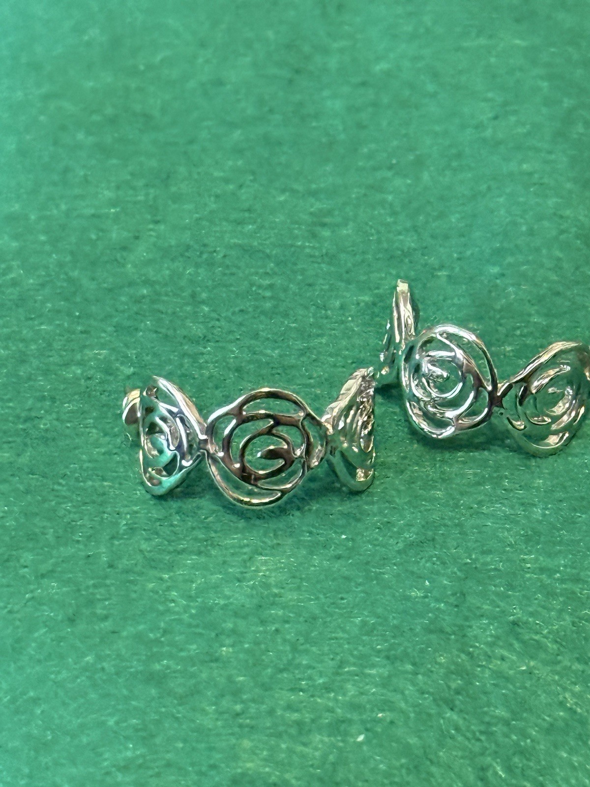 Vintage Silver Metal Rose Flower Ear Cuff Climber Post Earrings