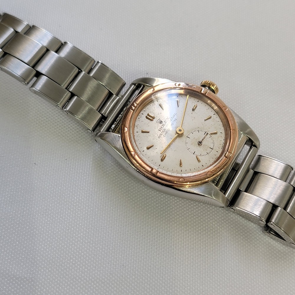 Rolex perpetual 3372 Rose Gold SS Men Rare 32mm 1940s Bubbleback Automatic RA750