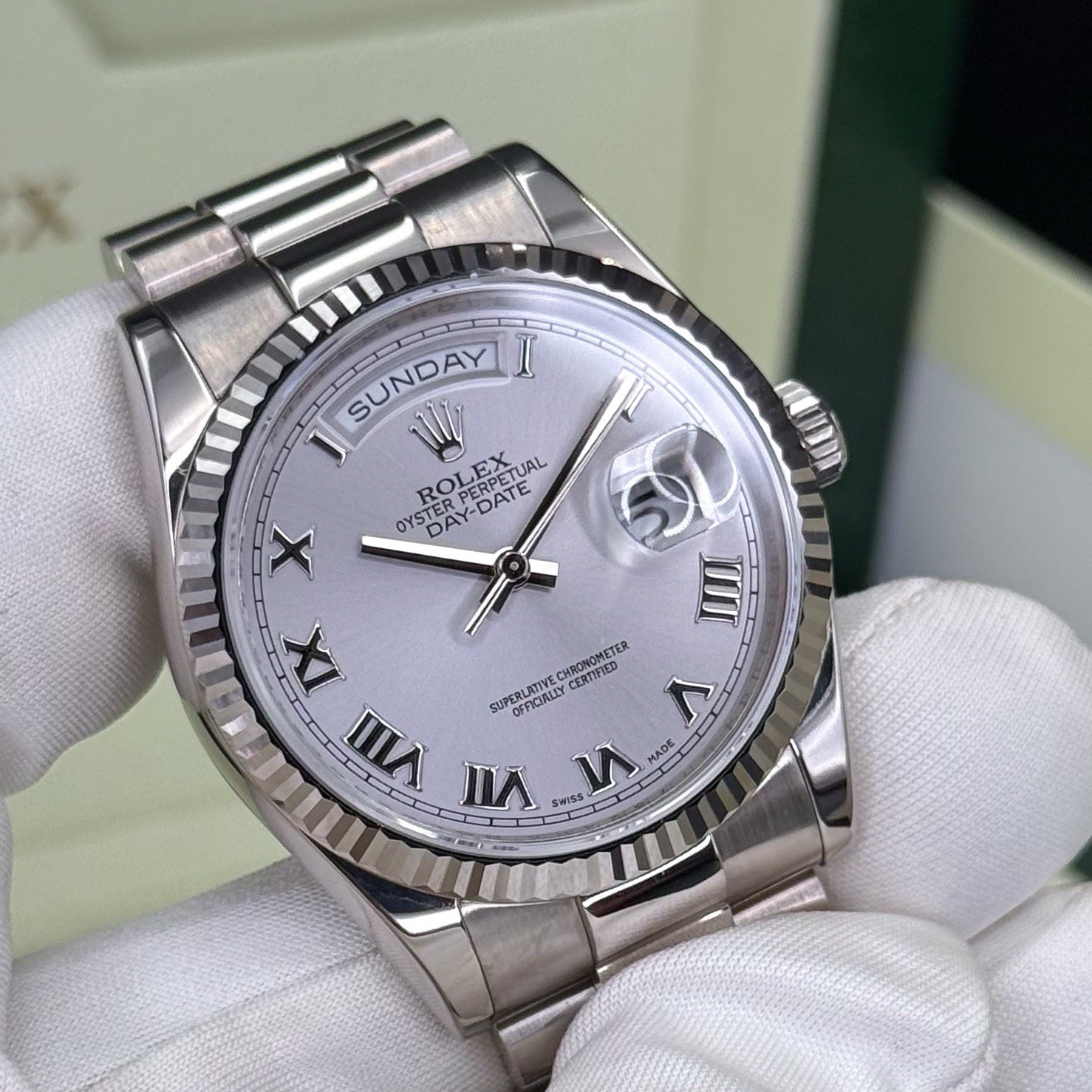 Rolex Day-Date 36 White Gold 118239 Silver Dial President Bracelet