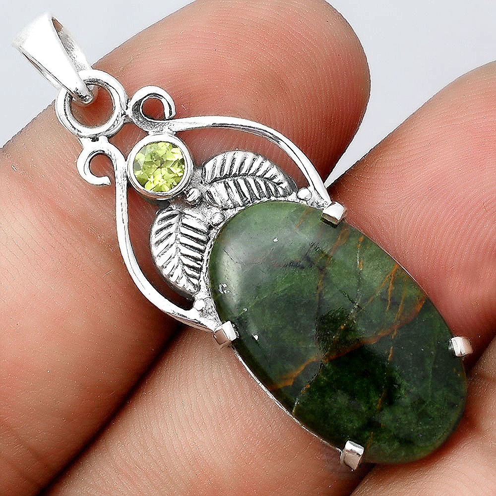 Turkish Rainforest Chrysocolla and Peridot 925 Silver Pendant Jewelry P-1434