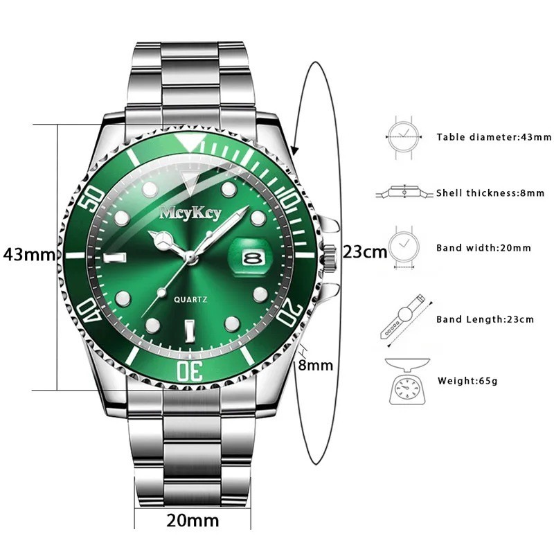 Luxury Men’s Business Watch Stainless Steel Band Quartz Calendar Casual Sports W
