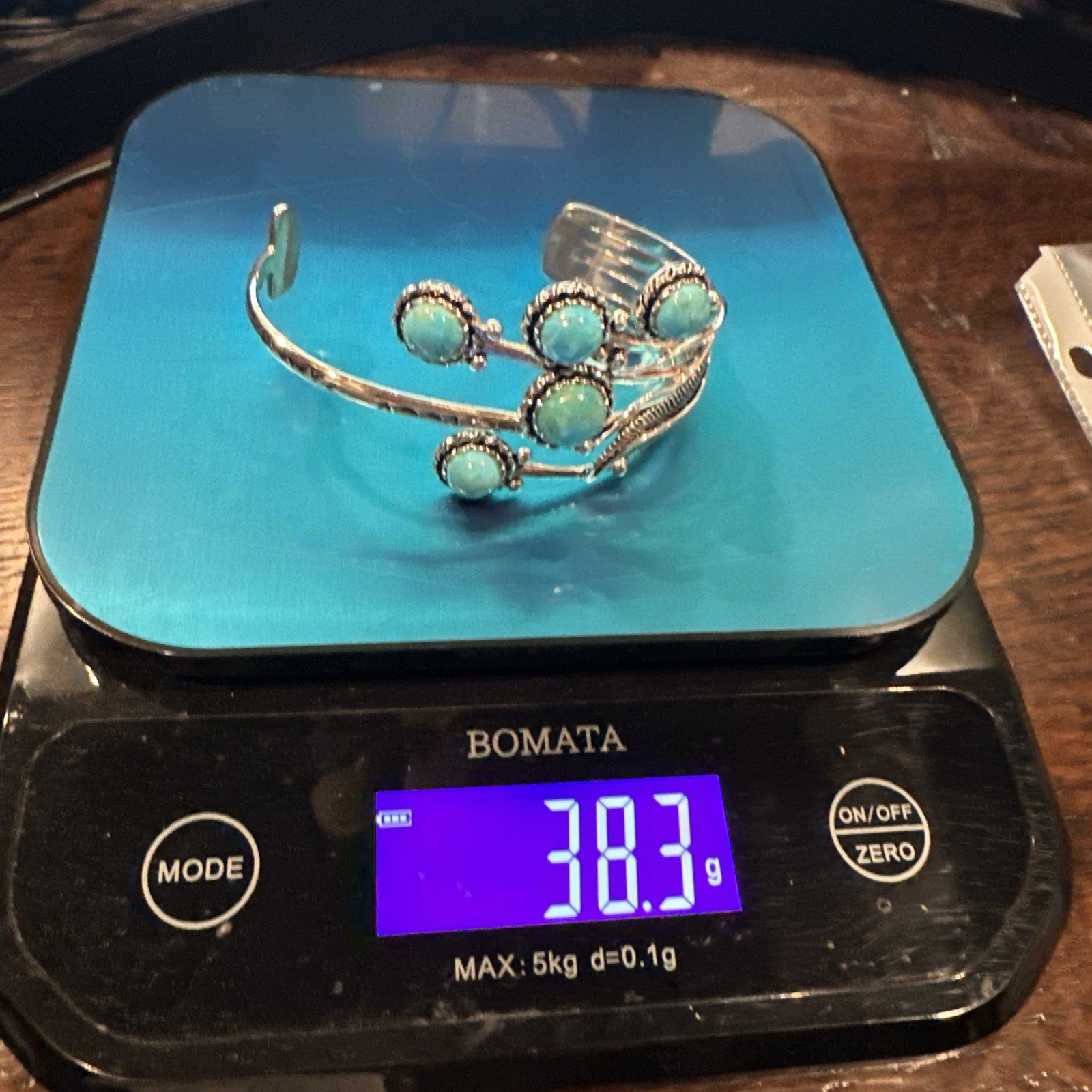 BBJ Artisan Open Cuff Bracelet 6.75 Inch Adjust Turquoise 925 Sterling 38.3g