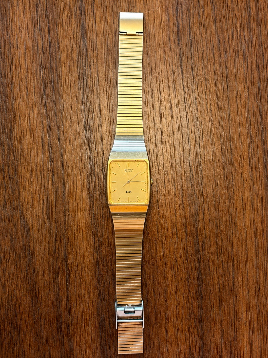 Seiko Quartz Vintage 1980s Square Gold Dial Two-Tone Metal Bracelet Watch