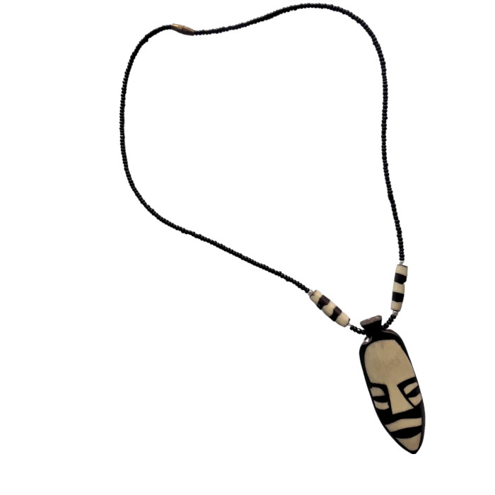 Handmade African Tribal Bone Necklace South Africa Ethnic Face Pendant Jewelry