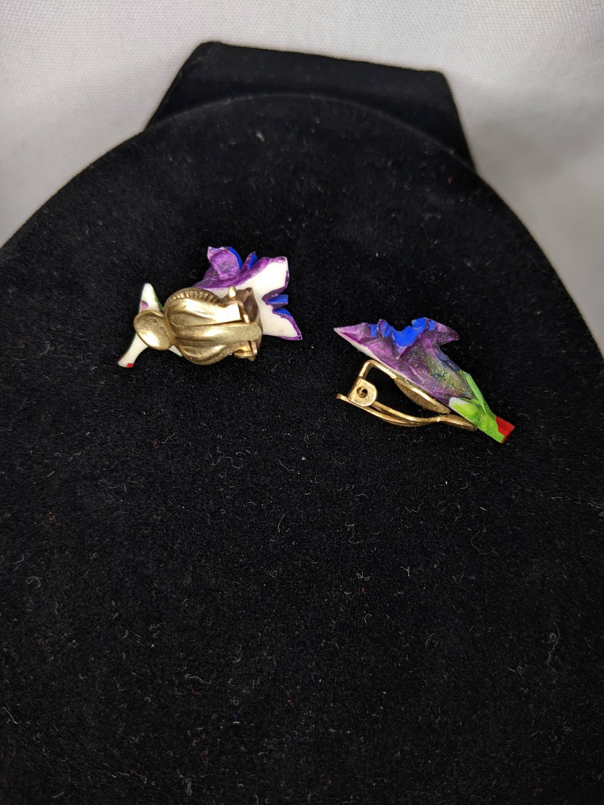 Vintage Clip-on Blue Gentian Earrings (alpine flower) 1930s-1940s, 1 inch