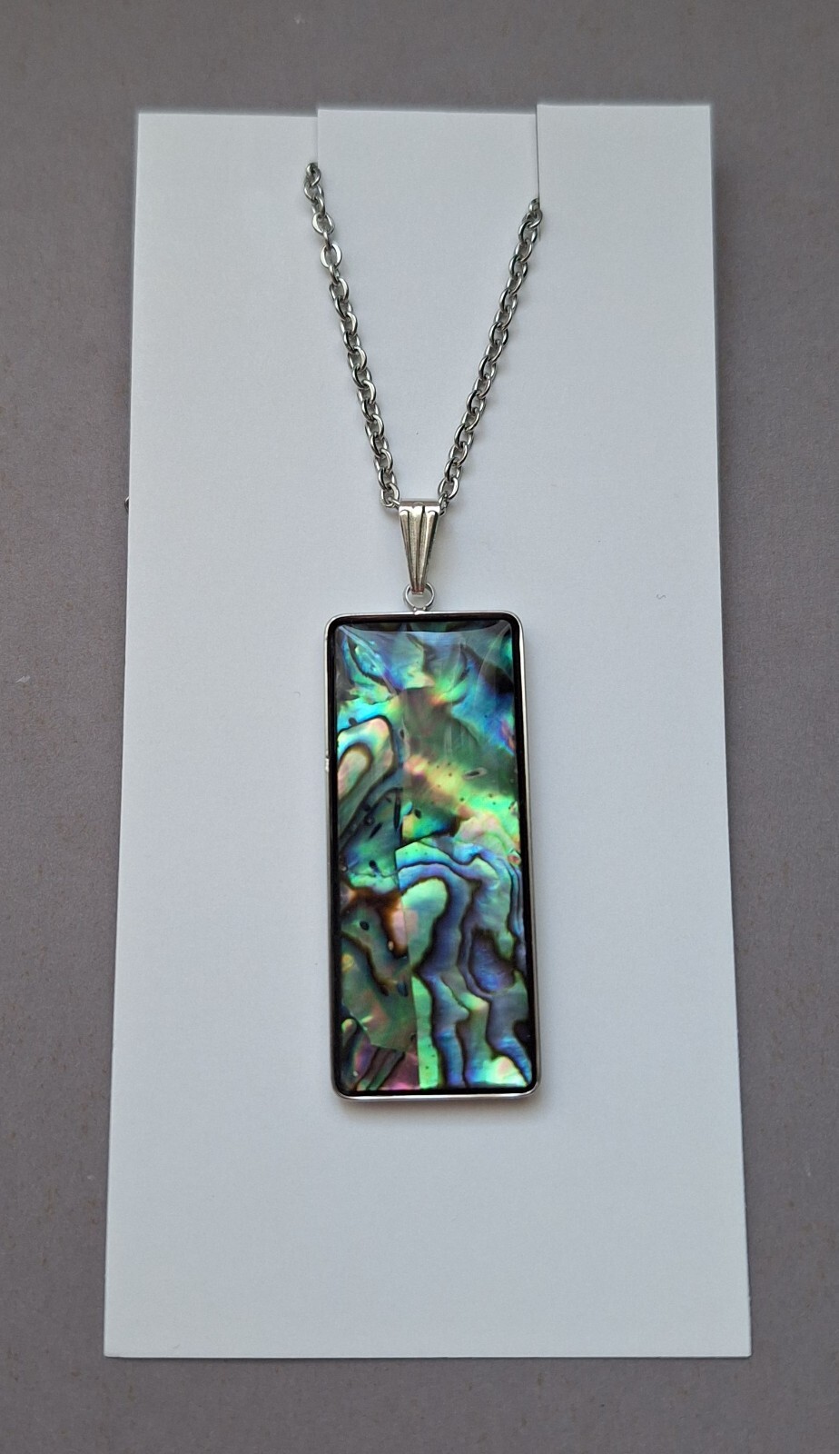 Abalone / Paua Shell Oblong Pendant – 20 inch / 51cm Stainless Steel Chain