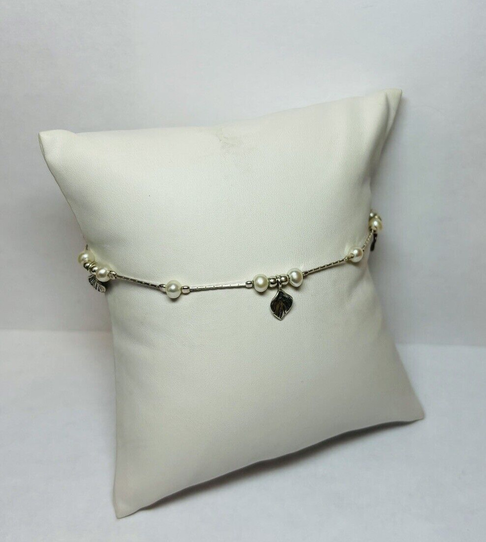 Or Paz Sterling 925 Silver Pearl Leaf Anklet Bracelet 9 in