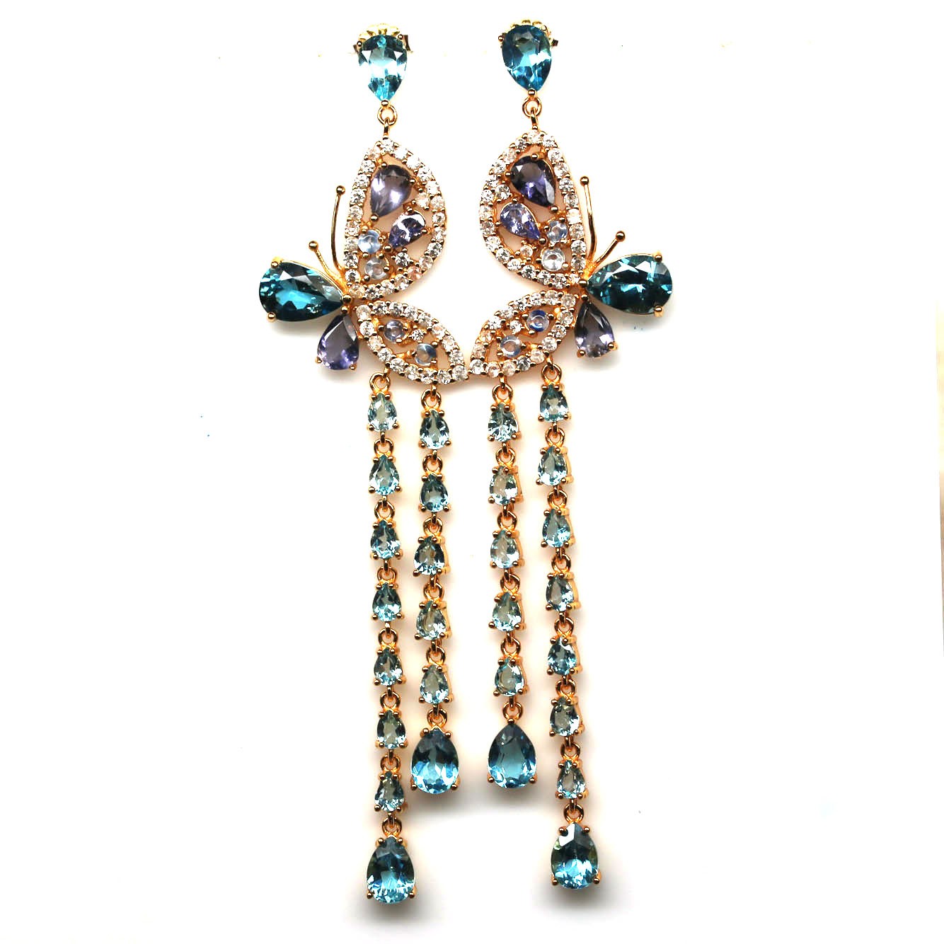 925 Silver London Blue-Sky Blue Topaz Iolite Sapphire Zircon Jewelry Earrings